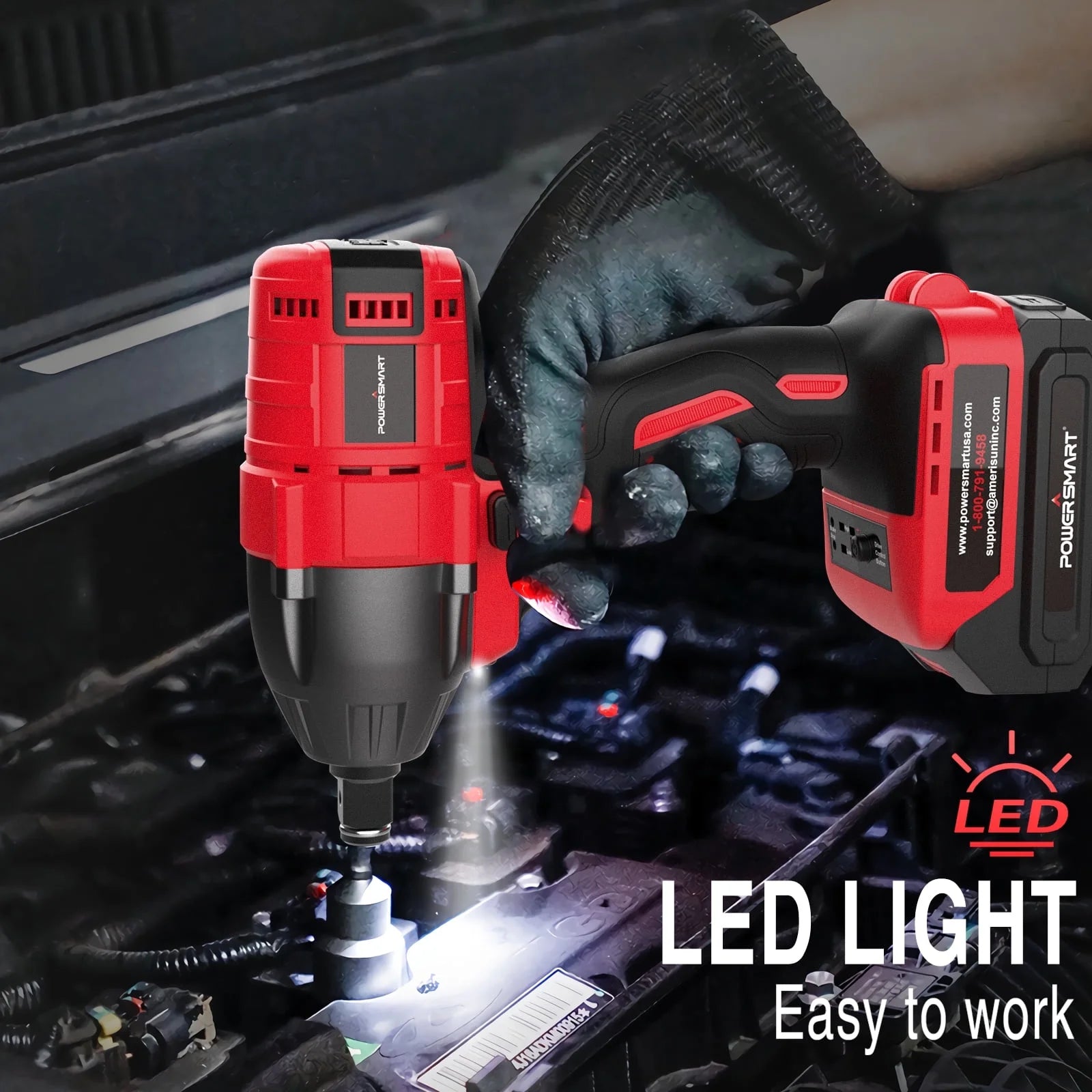PowerSmart Brushless Cordless Impact Wrench 1/2 inch, 2.0Ah 20V Battery & Fast Charger Included