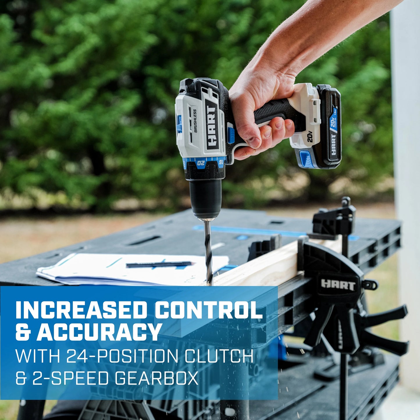 HART 20-Volt Cordless Brushless 1/2-inch Drill/Driver Kit and 10-inch Storage Bag (1) 2Ah Lithium-Ion Battery
