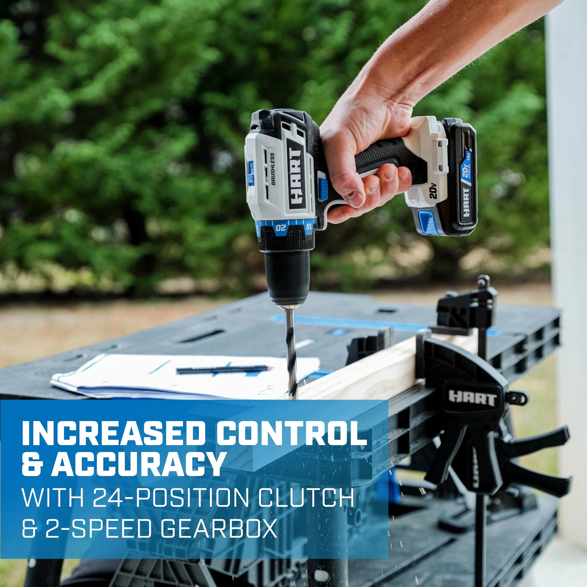 HART 20-Volt Cordless Brushless 1/2-inch Drill/Driver Kit and 10-inch Storage Bag (1) 2Ah Lithium-Ion Battery