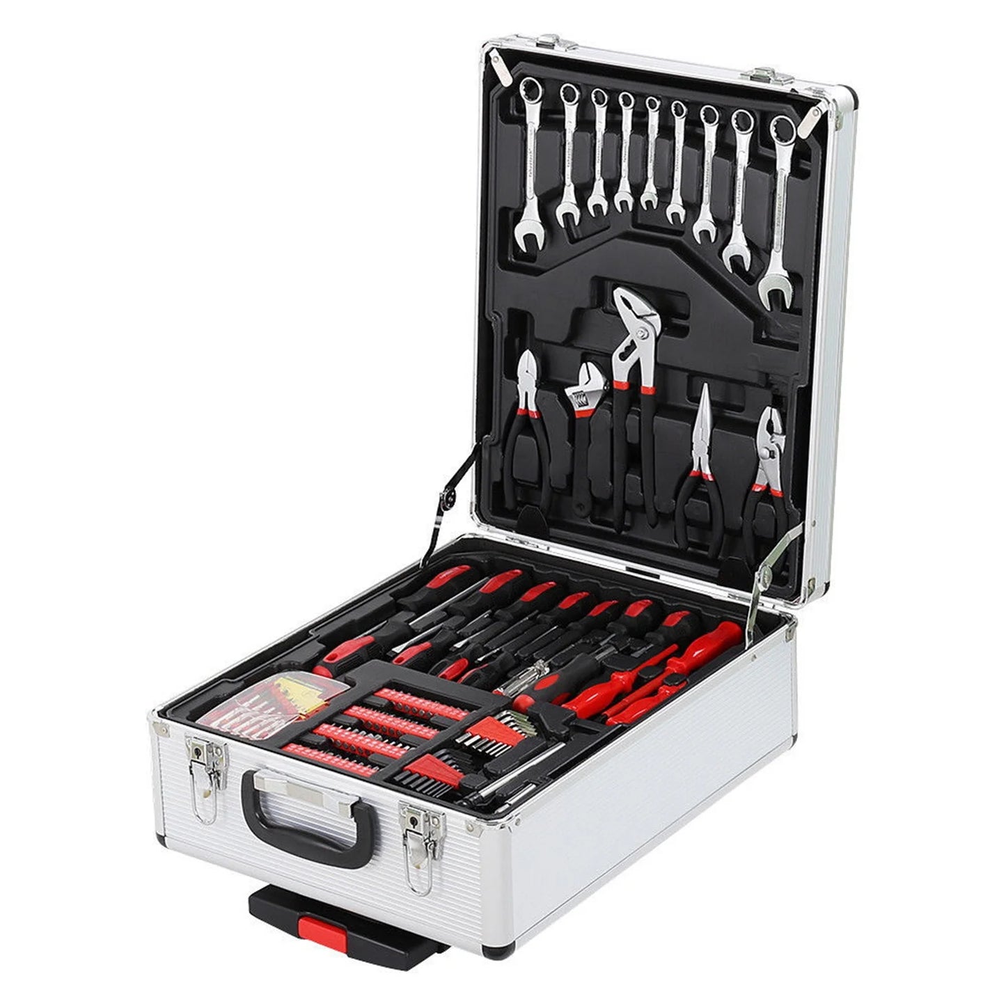 799 Pieces Professional Mechanics Hand Tool Set, Mobile Tool box on Wheels W/Ratchets& Socket, Screwdriver, Tongs, 4-layer Tool Case & Tool Kit, Silver