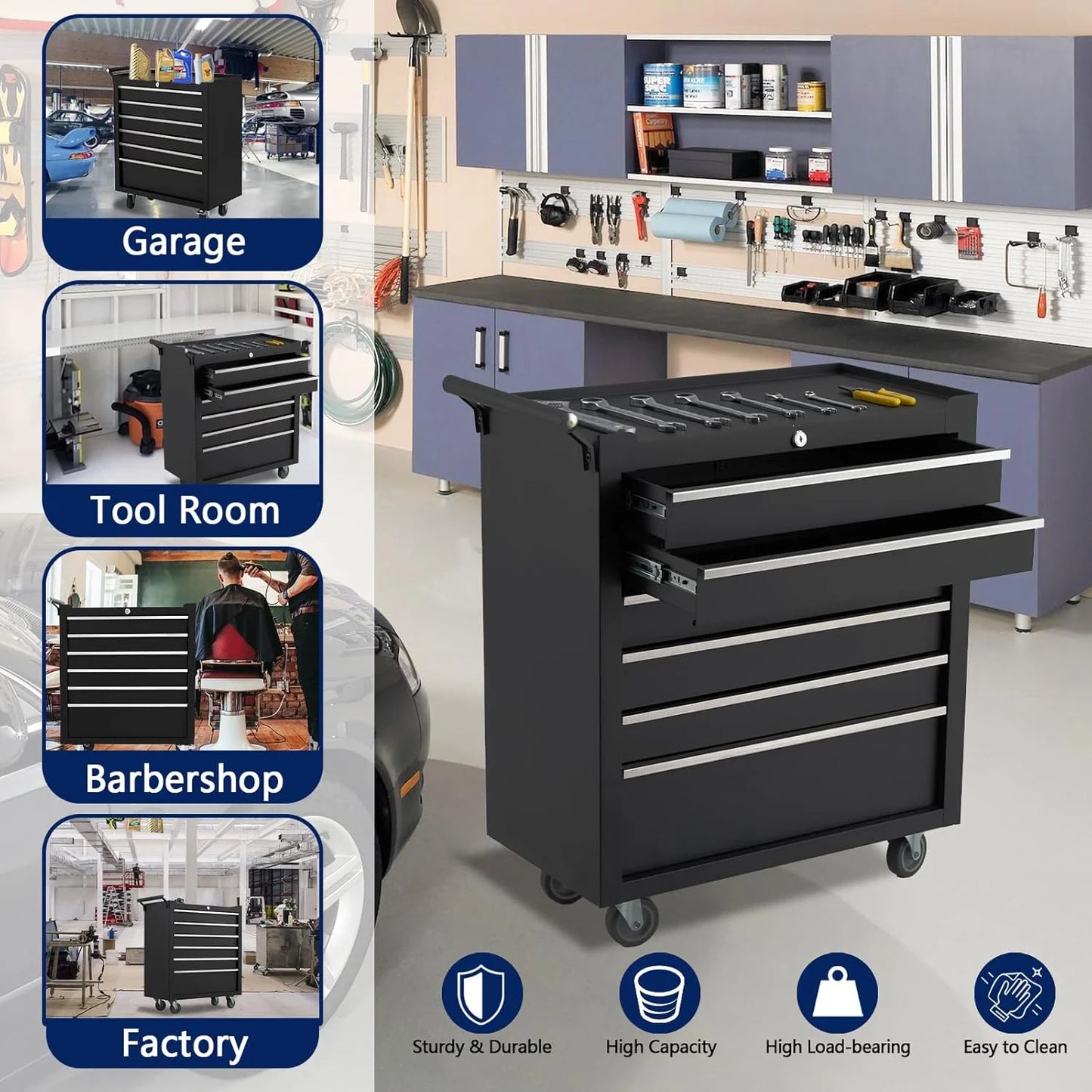 Rolling Tool Chest with 6 Drawers - Portable Tool Storage Cabinet on Wheels