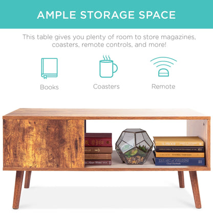 Best Choice Products Wooden Mid-Century Modern Retro Coffee Table, Indoor Furniture w/Open Storage Shelf