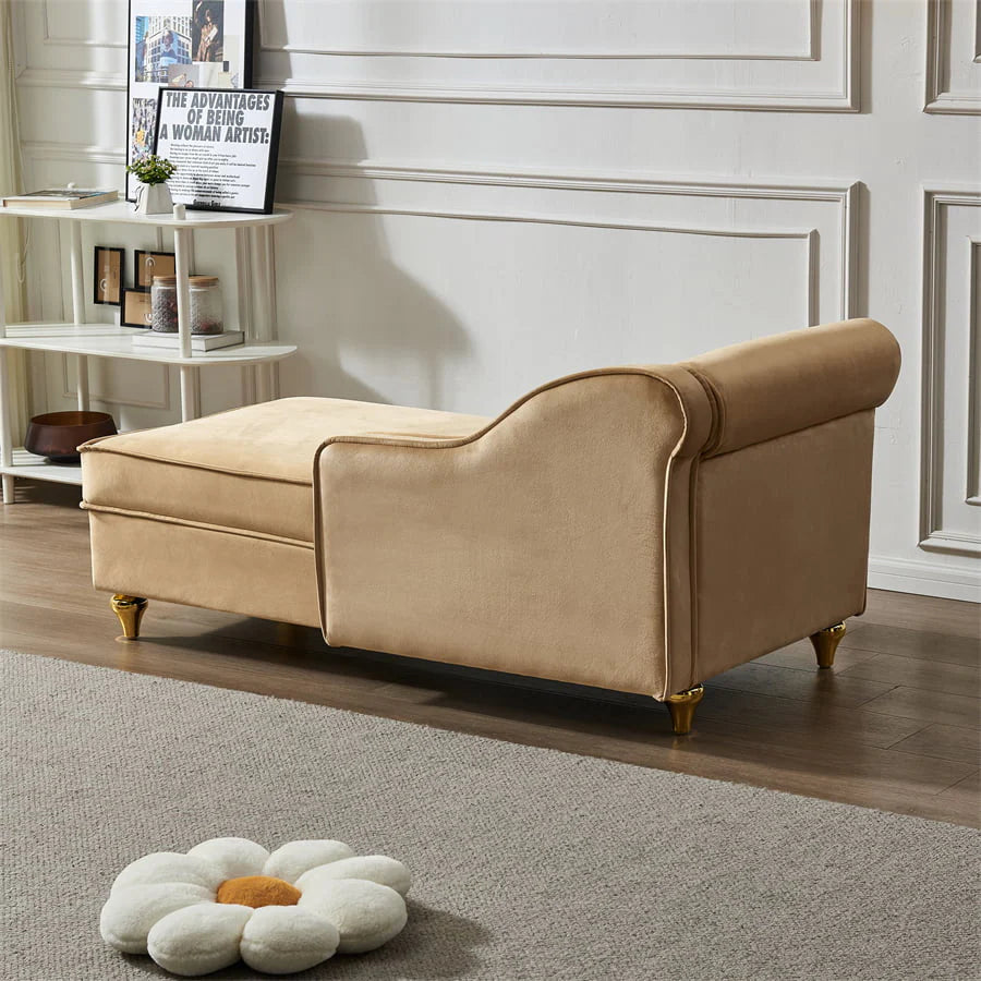 Functional Indoor Chaise Lounge with Large Storage, Modern Velvet Upholstered Sofa Recliner with One Backrest and Armrest, Sofa Lounge Chair with Sturdy Metal Legs Suitable for Living Room, Bedroom