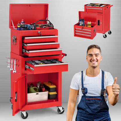 AECOJOY 8-Drawer Rolling Tool Chest, Large Tool Cabinet with Universal Lockable Wheels, Detachable Toolbox Storage for Garage, Repair Shop, Workshop, Black