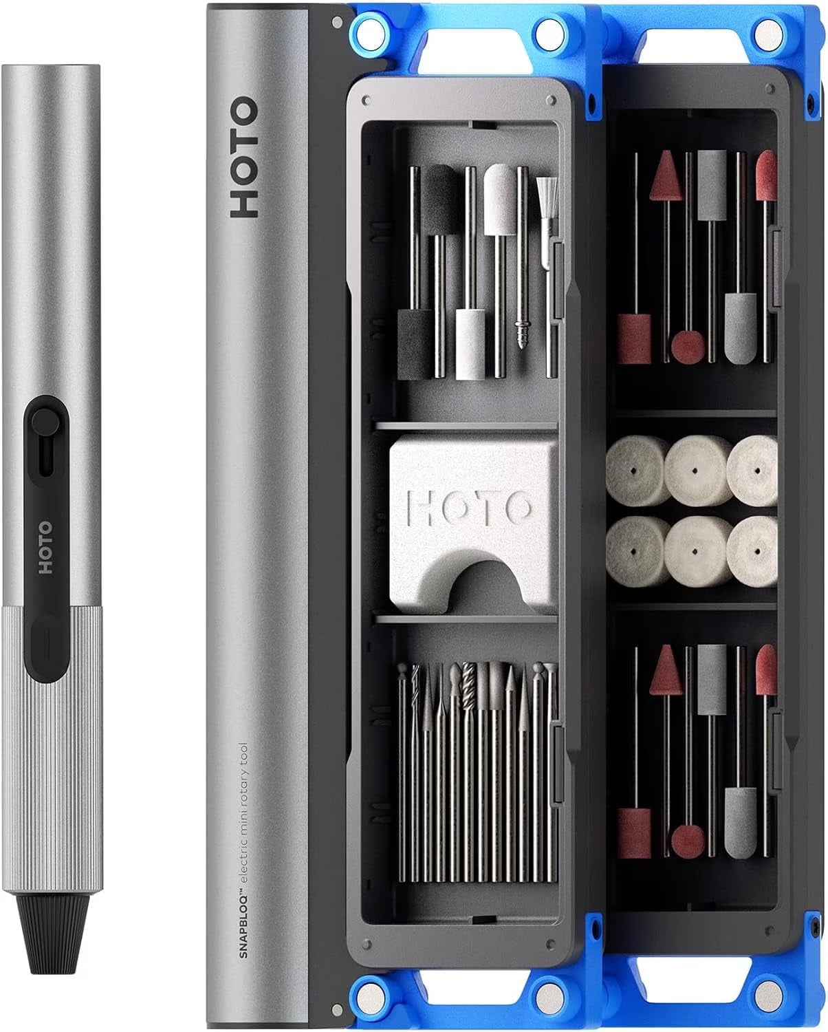 HOTO SNAPBLOQ D-A03 Electric Mini Drill Pen with 20 Bits, Brushless Motor, 3-Speed USB-C Rechargeable Electric Hand Drill, LED Light, Resin Drill Set for Jewelry Making,PCB, Wood, Plastic, DIY