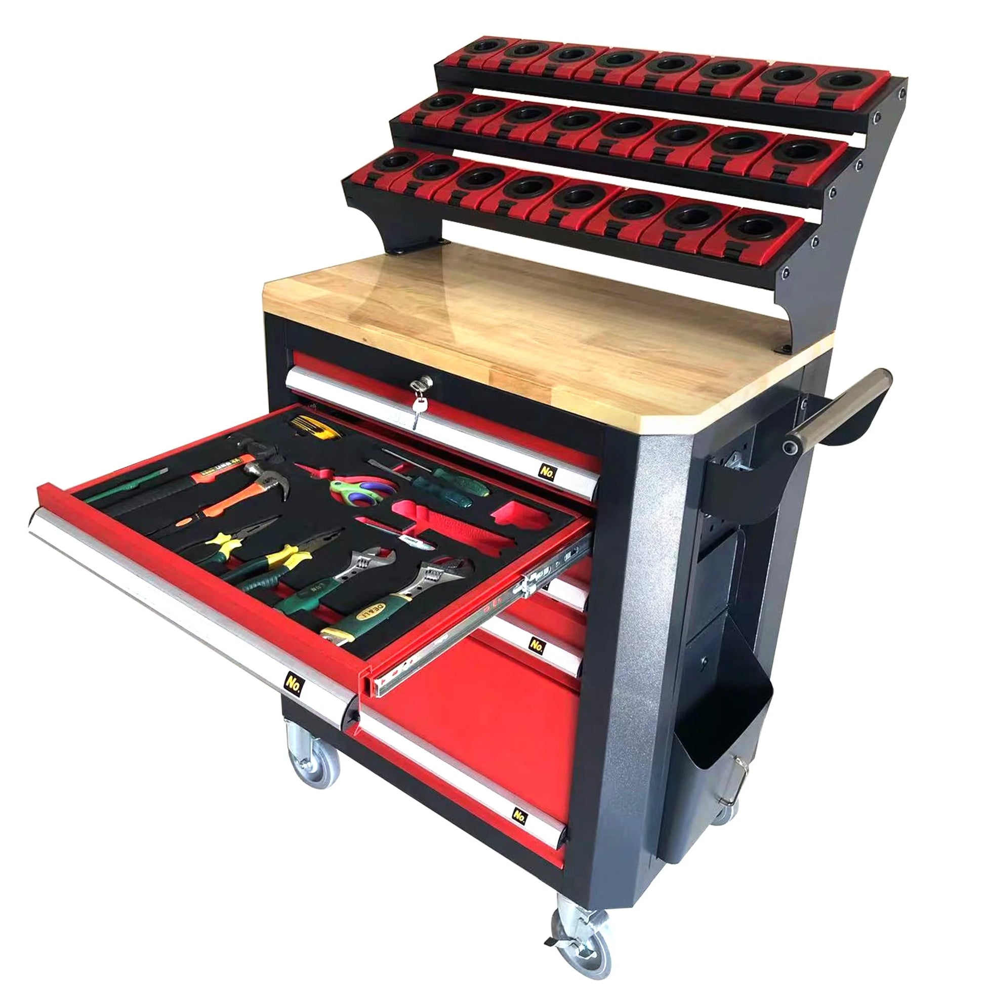 KAKA INDUSTRIAL HQC-550A (BT50) Tool Holder CNC Tool Cart, 5 Drawer Tool Chest 77 Capacity 4 Ball-Bearing Glided Drawers, Drawer Mobile Work Station