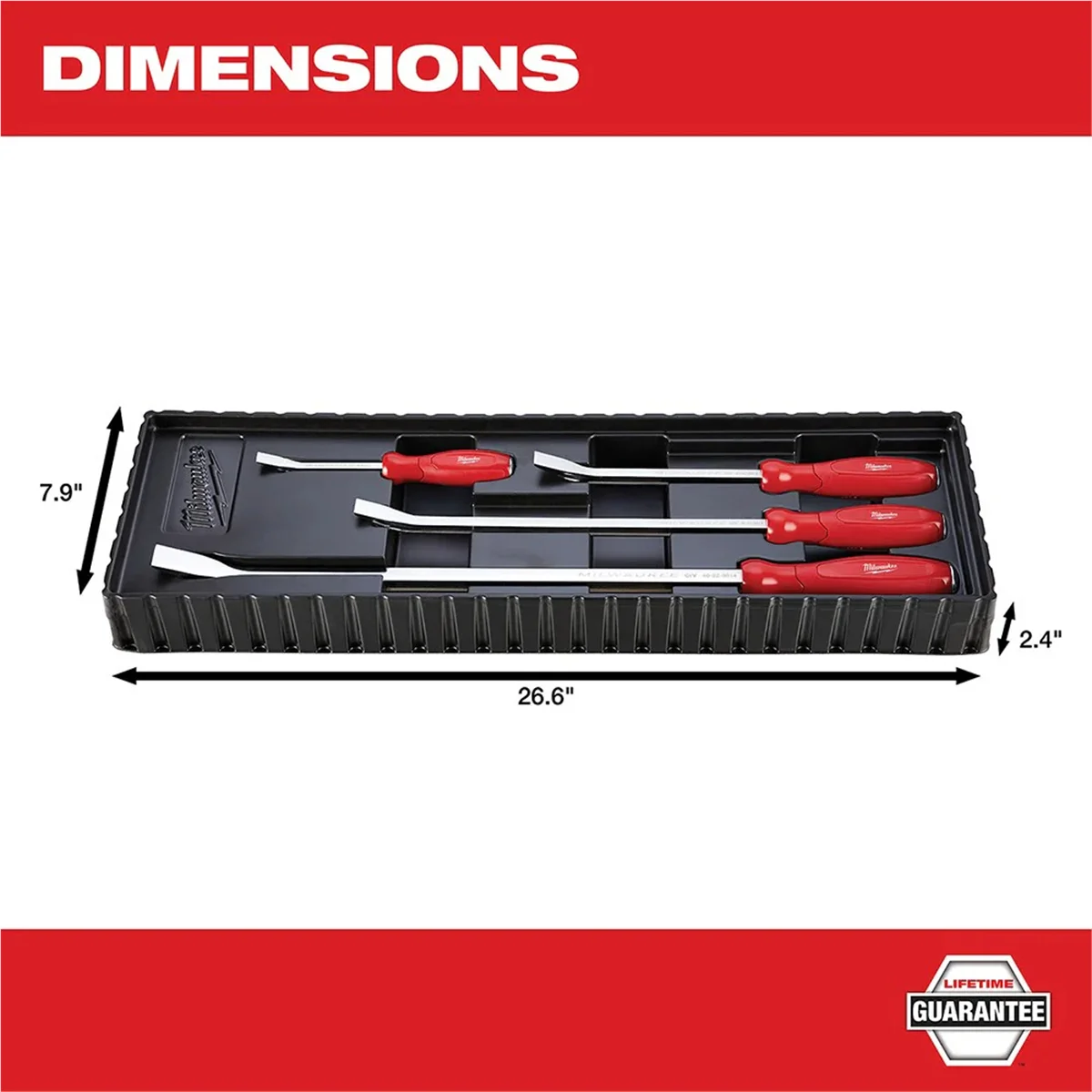 Milwaukee Tool 4-Pc I-Beam All-Metal Core Chrome Finish Pry Bar Set, (8, 12, 18, 24 In.)