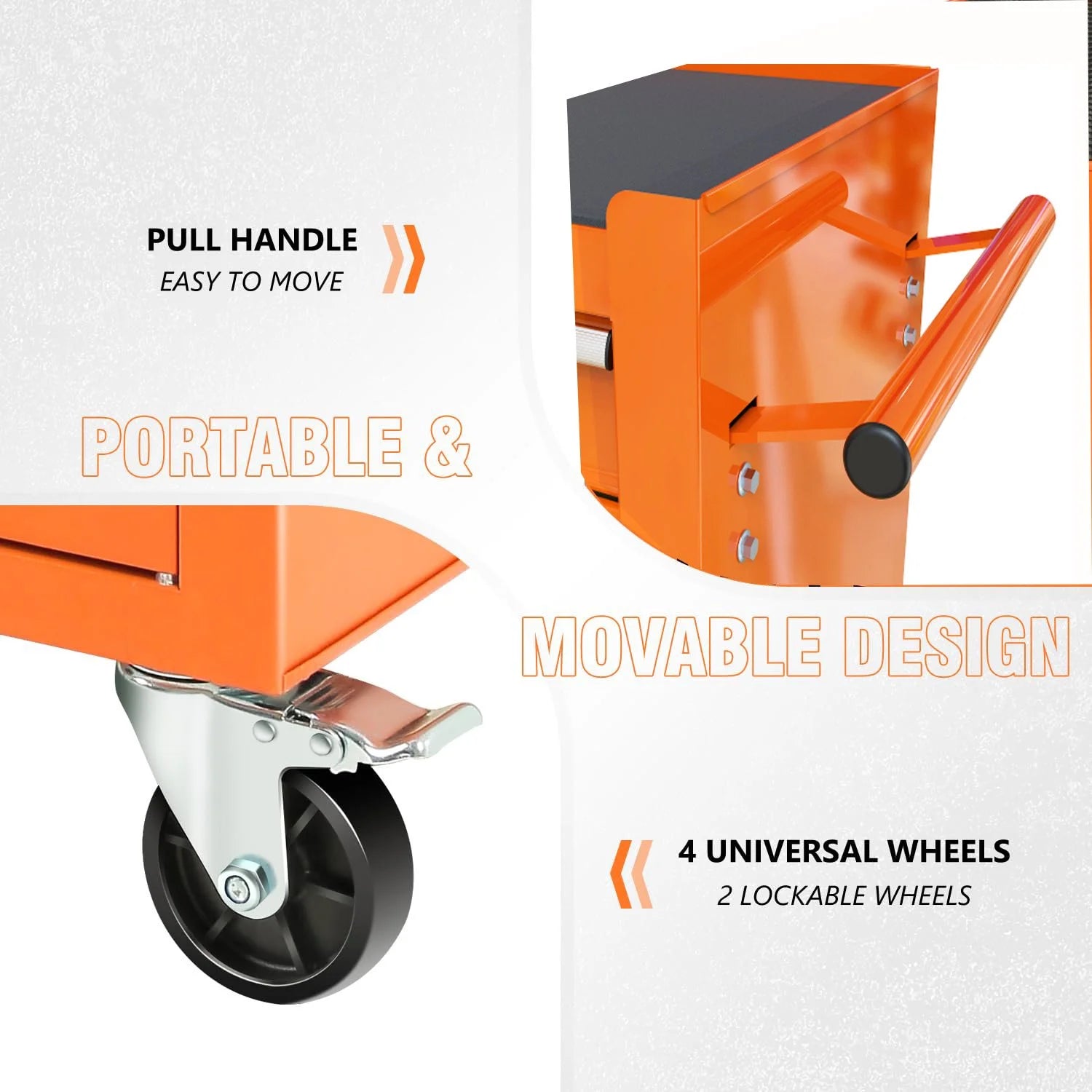 POWANLI Drawer Rolling Tool Chest with Wheels, Steel Orange, 24.25" 48.5 lb