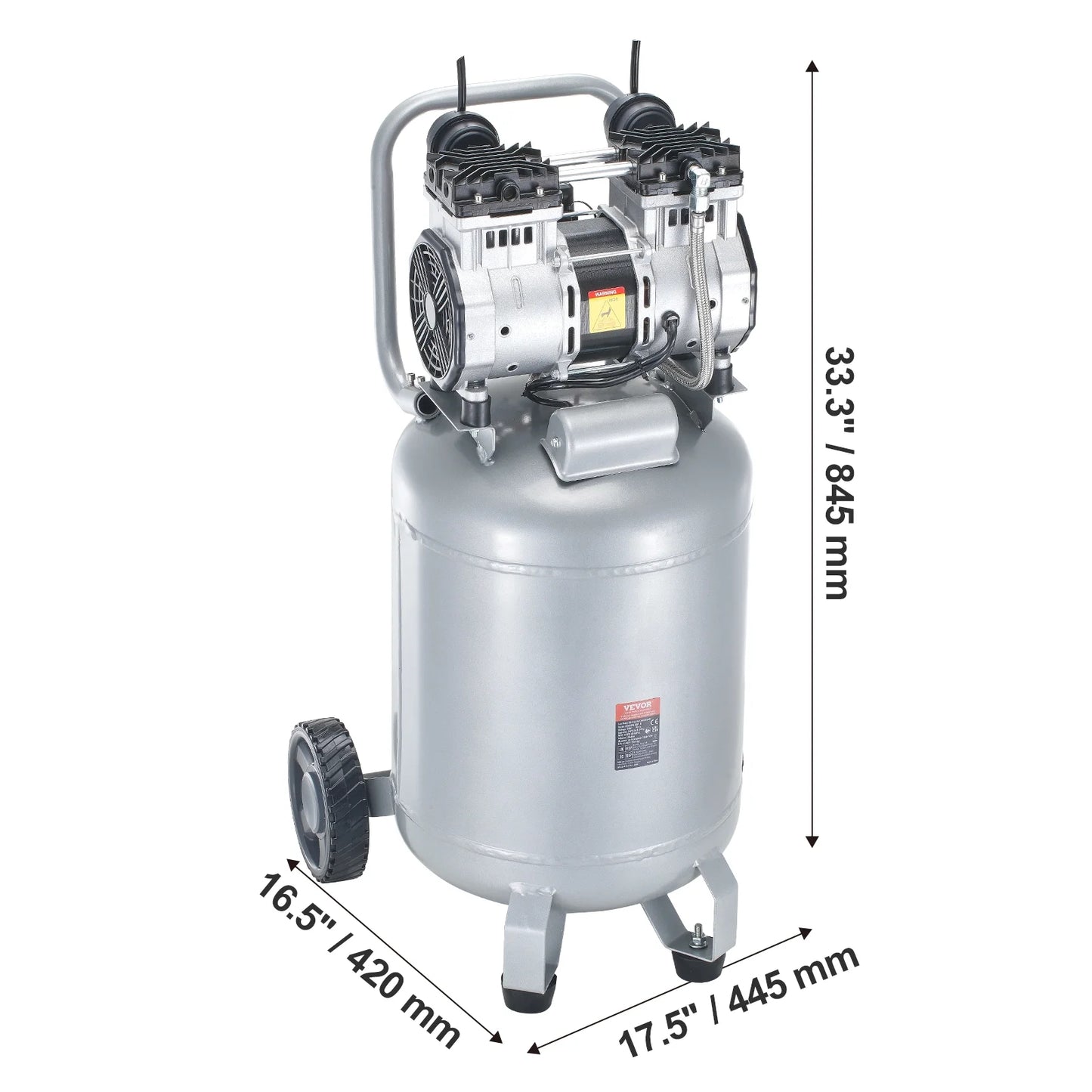 VEVOR 13 Gallon Air Compressor, 2HP 4.6 SCFM@90PSI Oil Free Air Compressor Tank, 66dB Ultra-Quiet Compressor for Tire Inflation, Auto Repair, Woodwork Nailing, Spray Painting (125PSI Max Pressure)