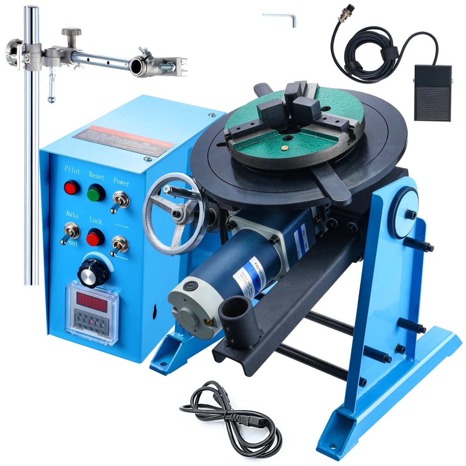 KFFKFF Rotational Welding Stand 50KG, Adjustable 0-90? Welding Turntable 0.5-6RPM 120W, Equipped with 12.4 Inch 3-Jaw Lathe Chuck & Welding Torch Support for Cutting, Grinding, Assembly, Testing