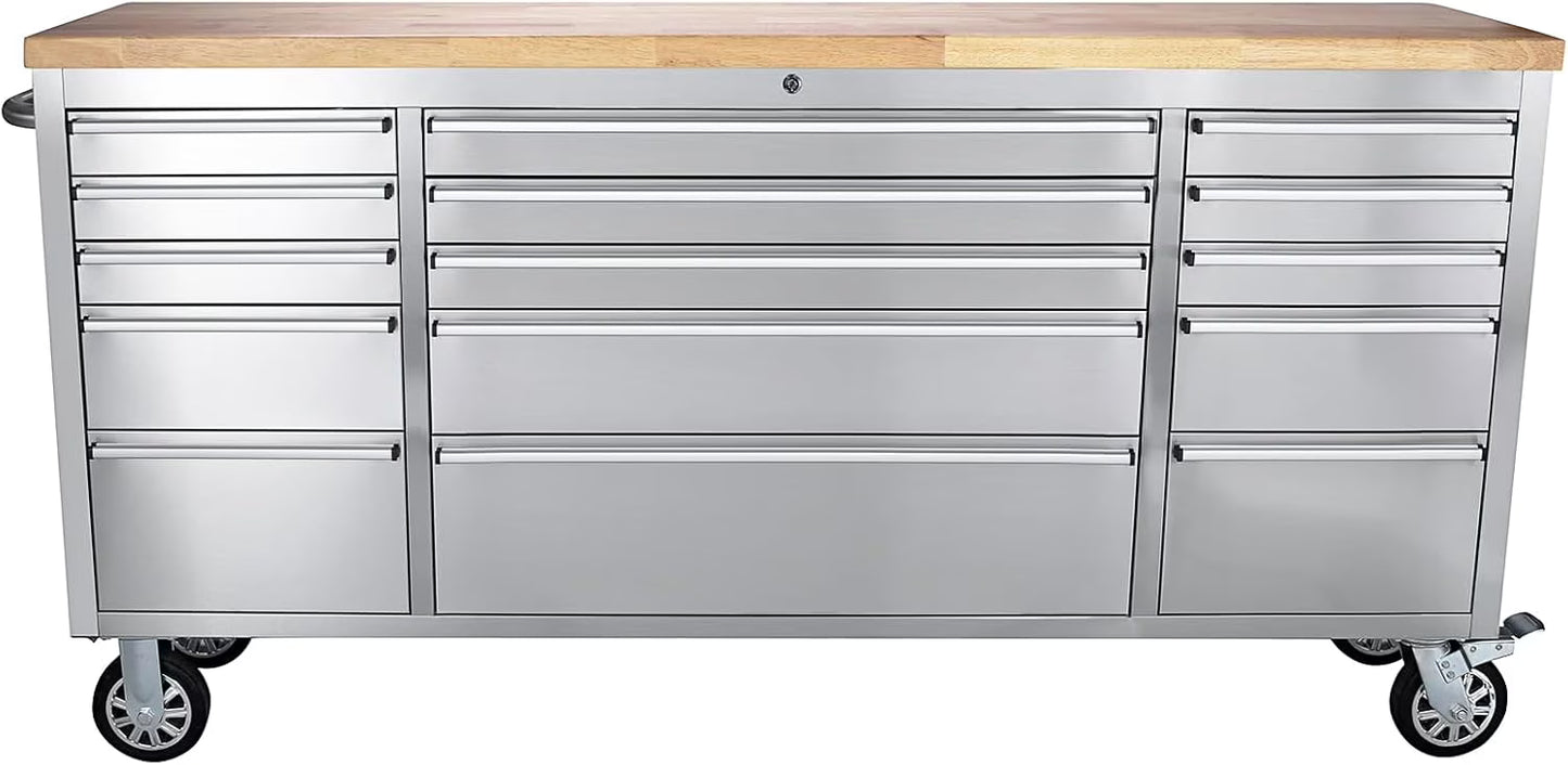 Kojooin 72-Inch Rolling Tool Cabinet, Large Rolling Tool Chest with 15-Drawer and Mobile Workbench, Heavy Duty Steel Storage Cabinet with Locking System for Warehouse, Garage, Basement