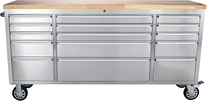 Kojooin 72-Inch Rolling Tool Cabinet, Large Rolling Tool Chest with 15-Drawer and Mobile Workbench, Heavy Duty Steel Storage Cabinet with Locking System for Warehouse, Garage, Basement