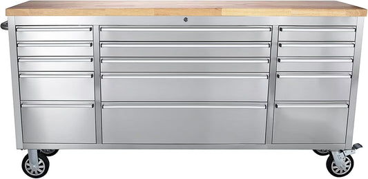 Kojooin 72-Inch Rolling Tool Cabinet, Large Rolling Tool Chest with 15-Drawer and Mobile Workbench, Heavy Duty Steel Storage Cabinet with Locking System for Warehouse, Garage, Basement