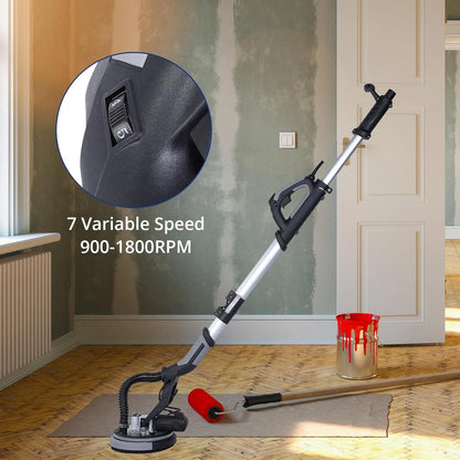 Drywall Sander, 750W Electric Drywall Sander with Vacuum Dust Collection 7 Variable Speed 900-1800 RPM with LED Light, 14 Pcs Sanding Discs, Extendable & Foldable Handle