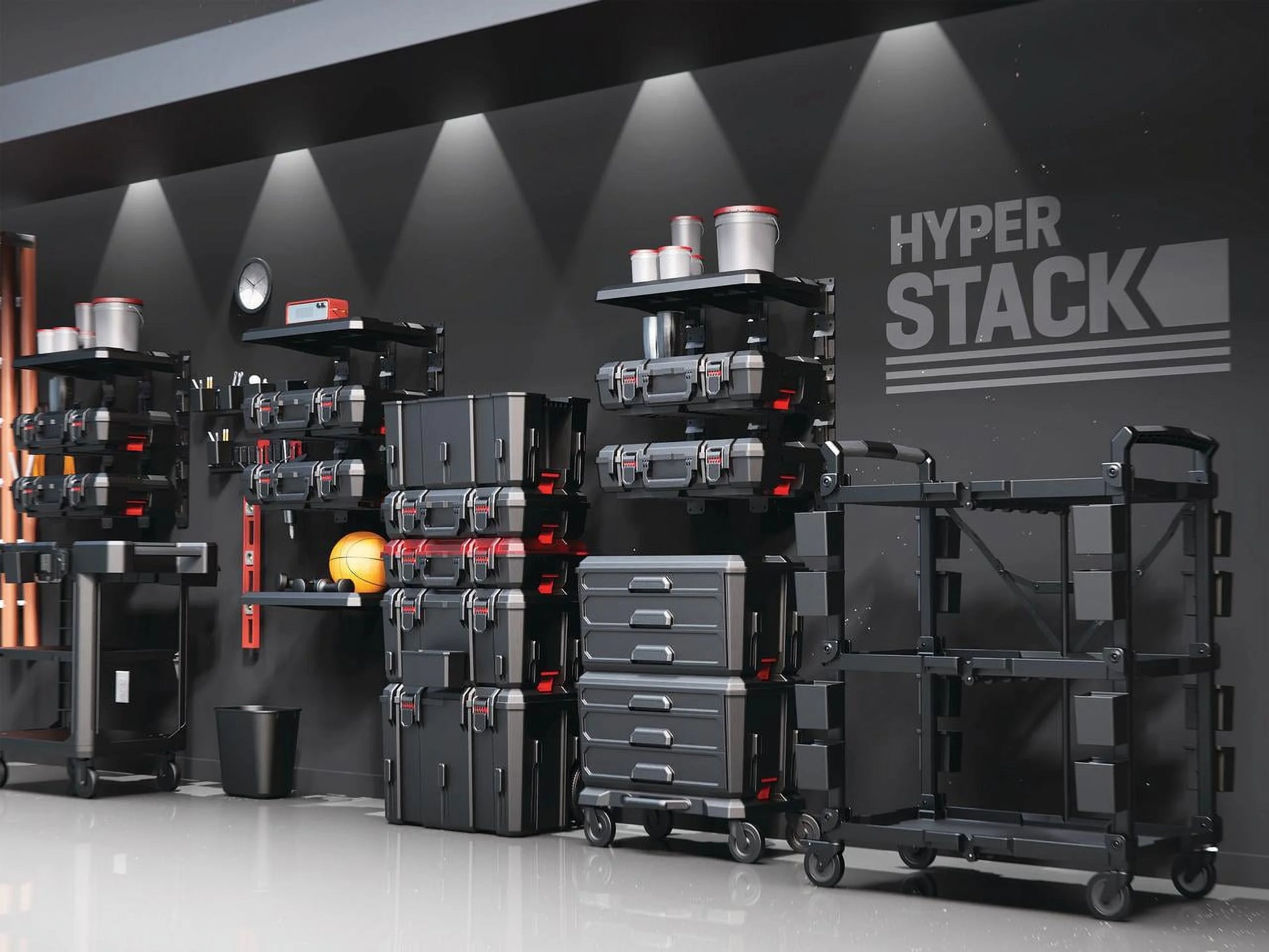 Hyper Tough Hyper Stack 3-Shelf Multi-Use 36" Commercial Utility Cart, 500 lb Capacity, Black