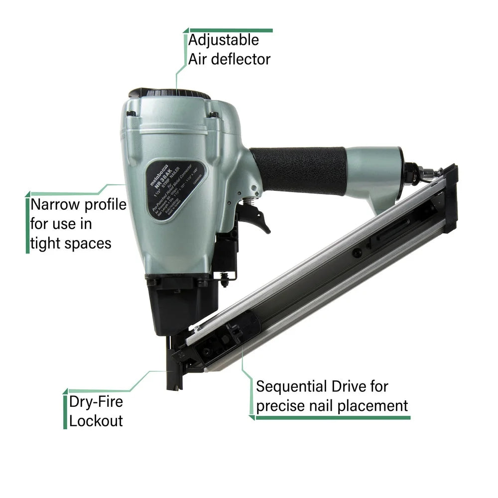 Metabo HPT Metal Connector Nailer | Pro Preferred Brand of Pneumatic Nailers | 36 Degree Magazine | Accepts up to 1-1/2-Inch Nails | Ideal for Fastening Metal Connectors to Wood | NR38AK