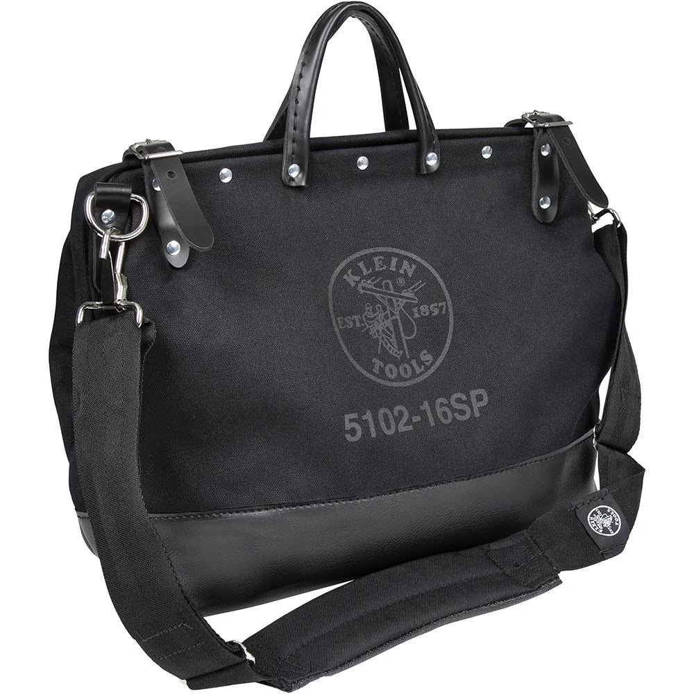 Klein Tools 510216SPBLK 16 in. Deluxe Canvas Tool Bag - Large, Black