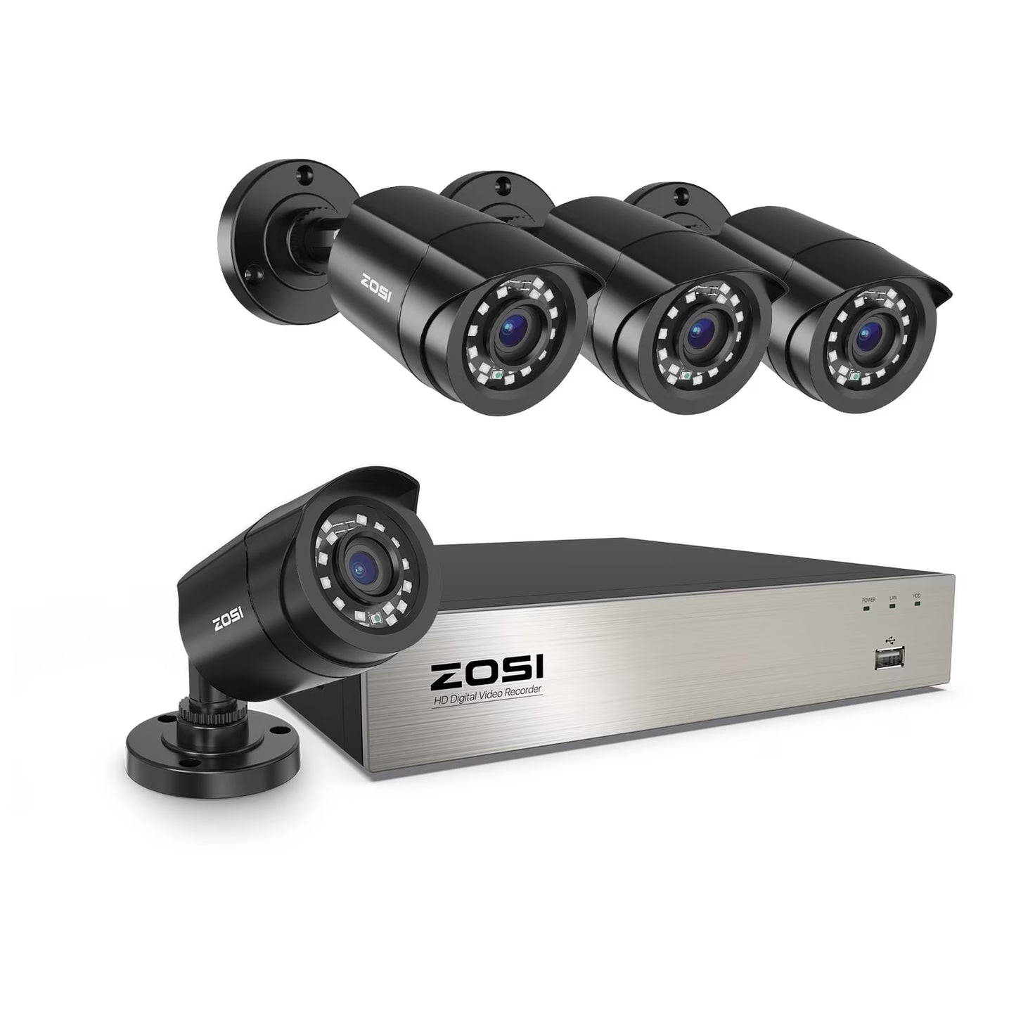 ZOSI 3K Lite H.265+ Home Security Camera System,5MP Lite 8 Channel Surveillance DVR and 4 x 1080p Weatherproof CCTV Dome Camera Outdoor Indoor with 80ft Night Vision, Motion Alerts, NO Hard Drive
