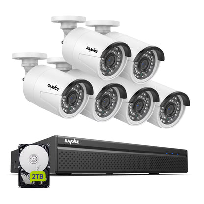 SANNCE 8CH 5MP Poe Home Security Camera System,2MP 8CH Poe NVR, 6pcs 1080P Outdoor Poe Cameras,No Hard Drive
