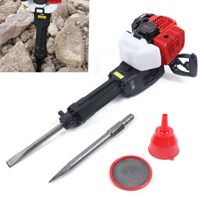 Wuzstar 52cc 2 Stroke Gas Demolition Jack Hammer Concrete Breaker Drill with 2 Chisels 6500RPM 1900W