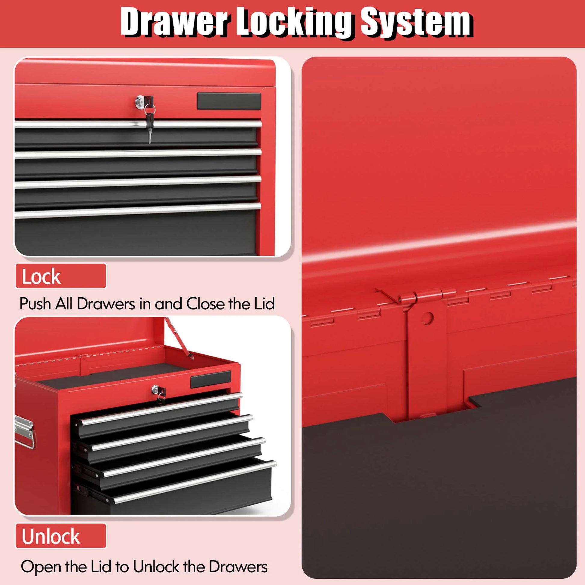 Costway, 60.5 lb, 23.5" Steel 6-Drawer Rolling Tool Cart with User Manual Black Red