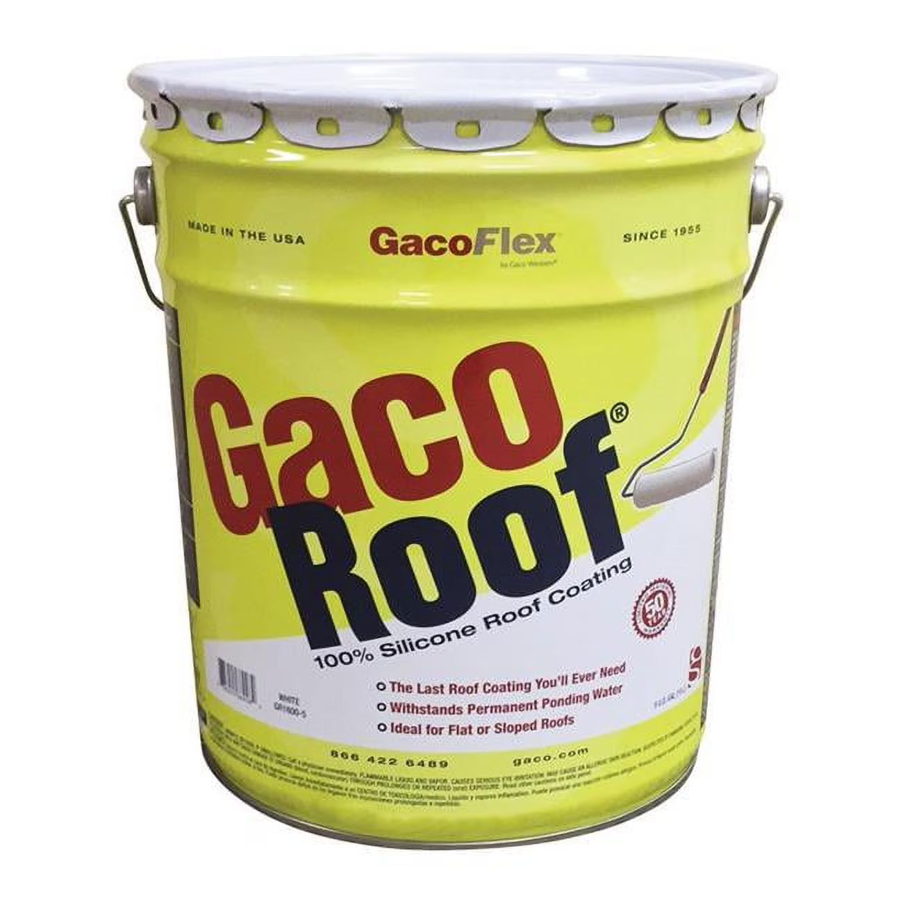 GacoRoof VOC-Compliant Silicone Roof Coating, White, 5 Gal. GR1600C-5