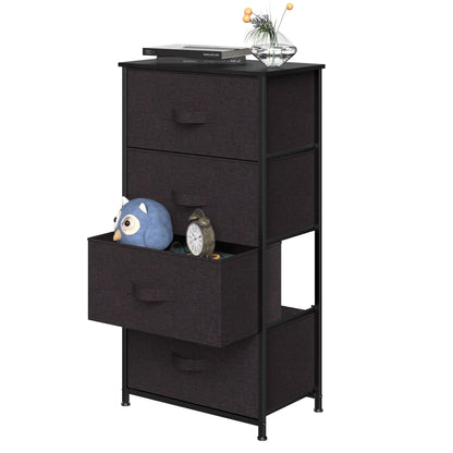 YINTATECH 4 Drawers Dresser Shelf Organizer Bedroom Bedside Storage Tower Black Grey