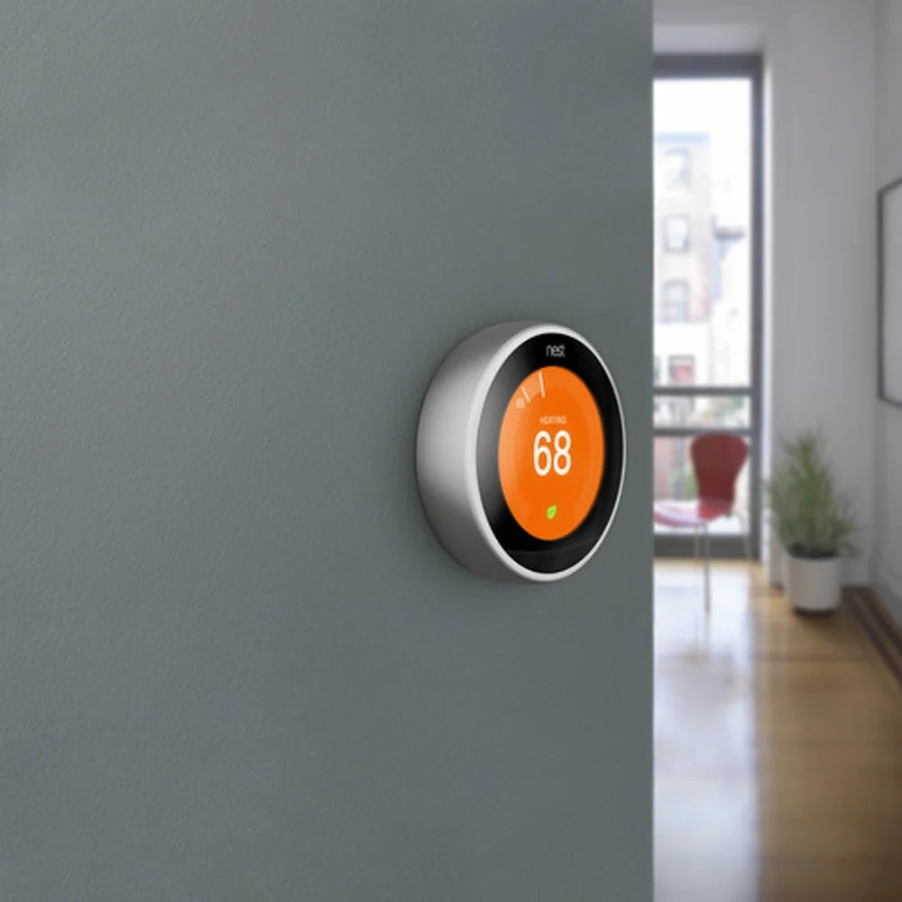 Google Nest Learning Smart Thermostat - 3rd Generation - Stainless Steel T3007ES Bundle with Deco Essentials Wall Mount Plate Cover + Screen Protector Kit for Google Nest Thermostat