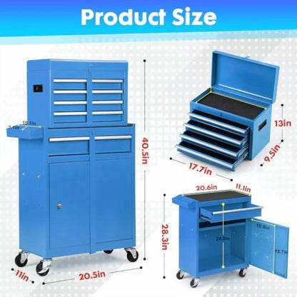 5-Drawer Rolling Tool Chest - 2-in-1 Lockable Tool Box with Wheels, Sliding Drawers & Detachable Top - Garage & Workshop Storage Cabinet, Green