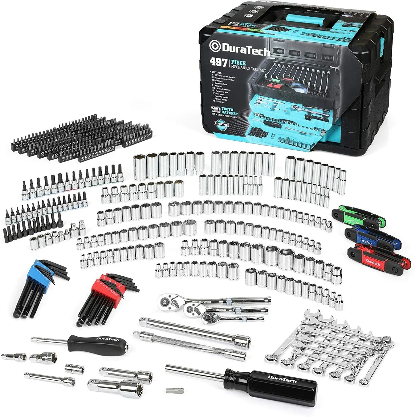 DURATECH 497 Piece Mechanics Tool Set SAE/Metric Ratchet And Wrench Sockets Set