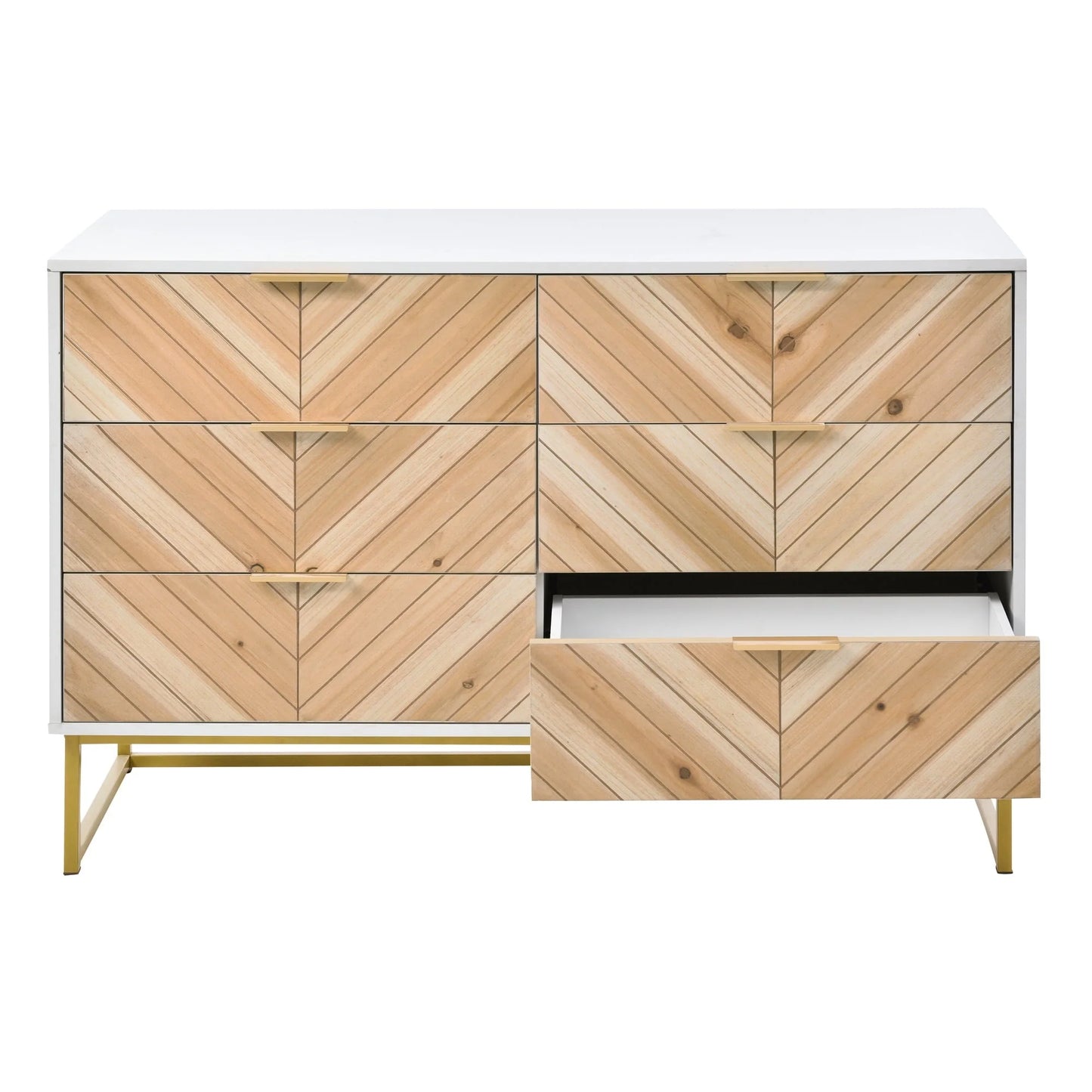 Modern Wood Dresser, 6 Drawer Dresser for Bedroom with Wide Drawers and Metal Handles, Storage Chest of Drawers, Storage Organizer Cabinet Accent Cabinet for Living Room Hallway Entryway,White+Natural