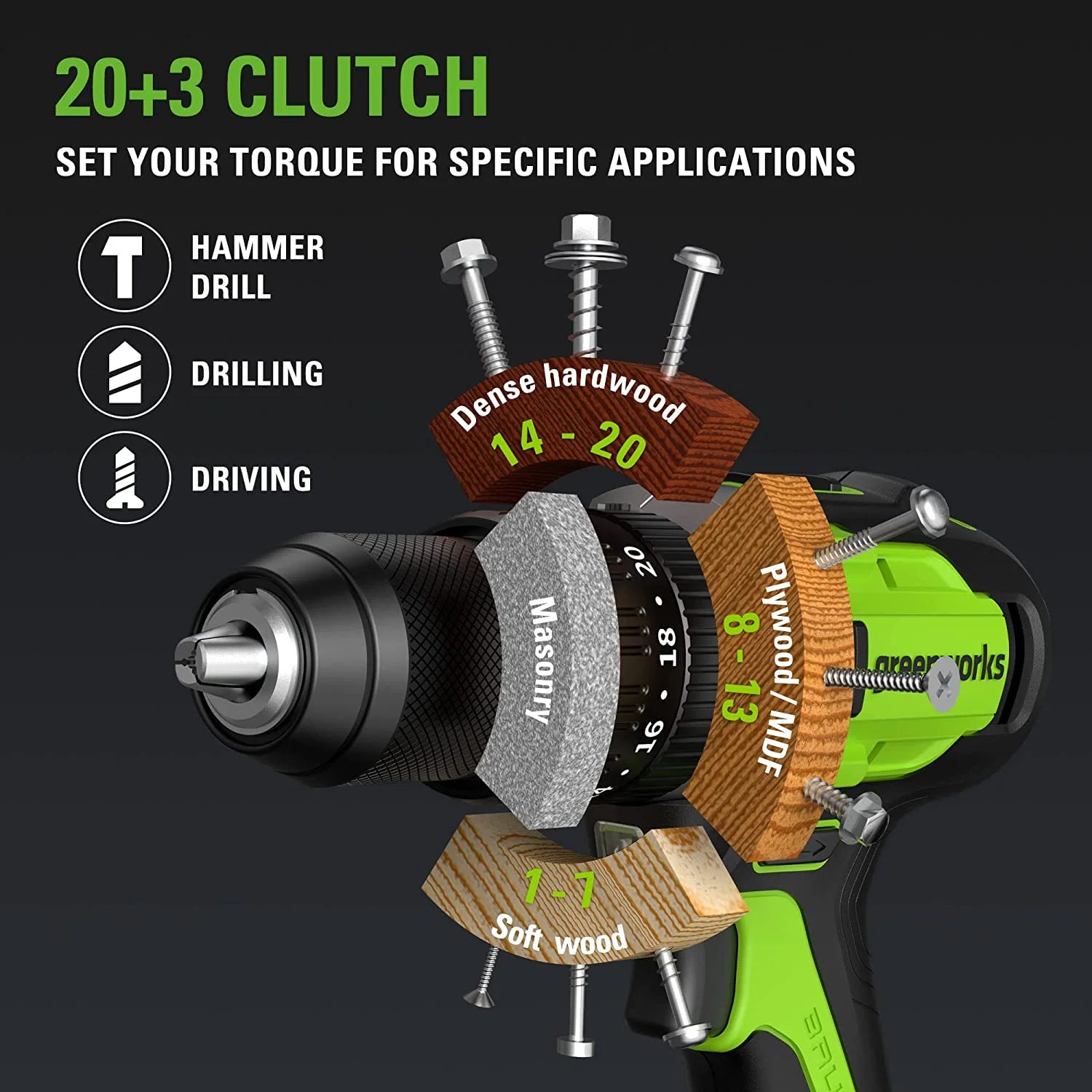 Greenworks 24V 1/2" Cordless Brushless Hammer Drill Kit + 2Ah Battery & Charger 3706602
