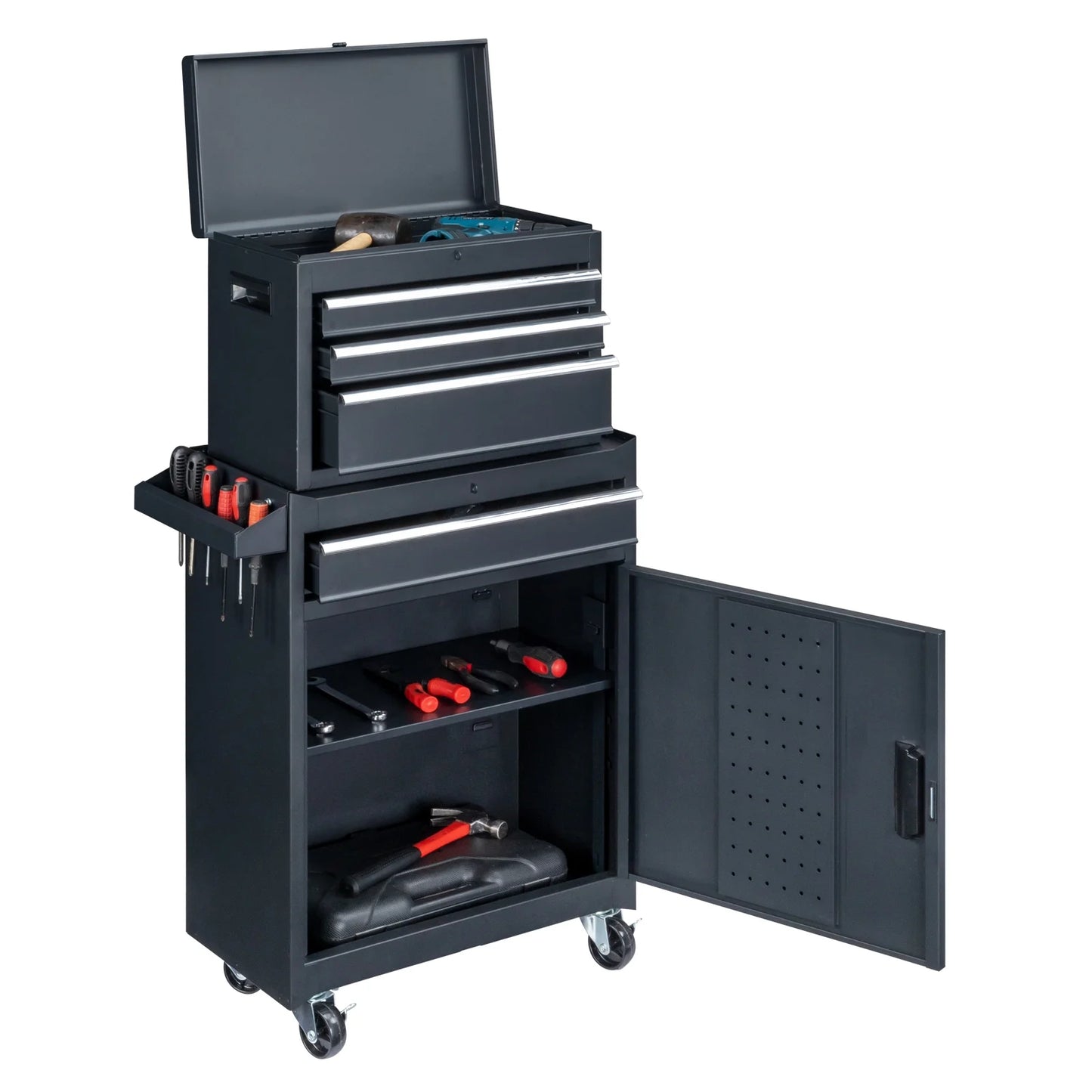 Ktaxon 4-Drawer 2-IN-1 Rolling Tool Chest Storage Cabinet, Mechanic Tool Organizer Box, 23.2" L x 11" W x 40.2" H, Black