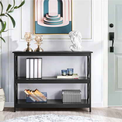 Easyfashion 3 Tier X-Design Console Table with Storage Shelves, Multiple Colors