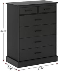Black Double Dresser with 6 Drawers for Bedroom, Wood Large Chest of Drawers Storage Tower Clothes Organizer