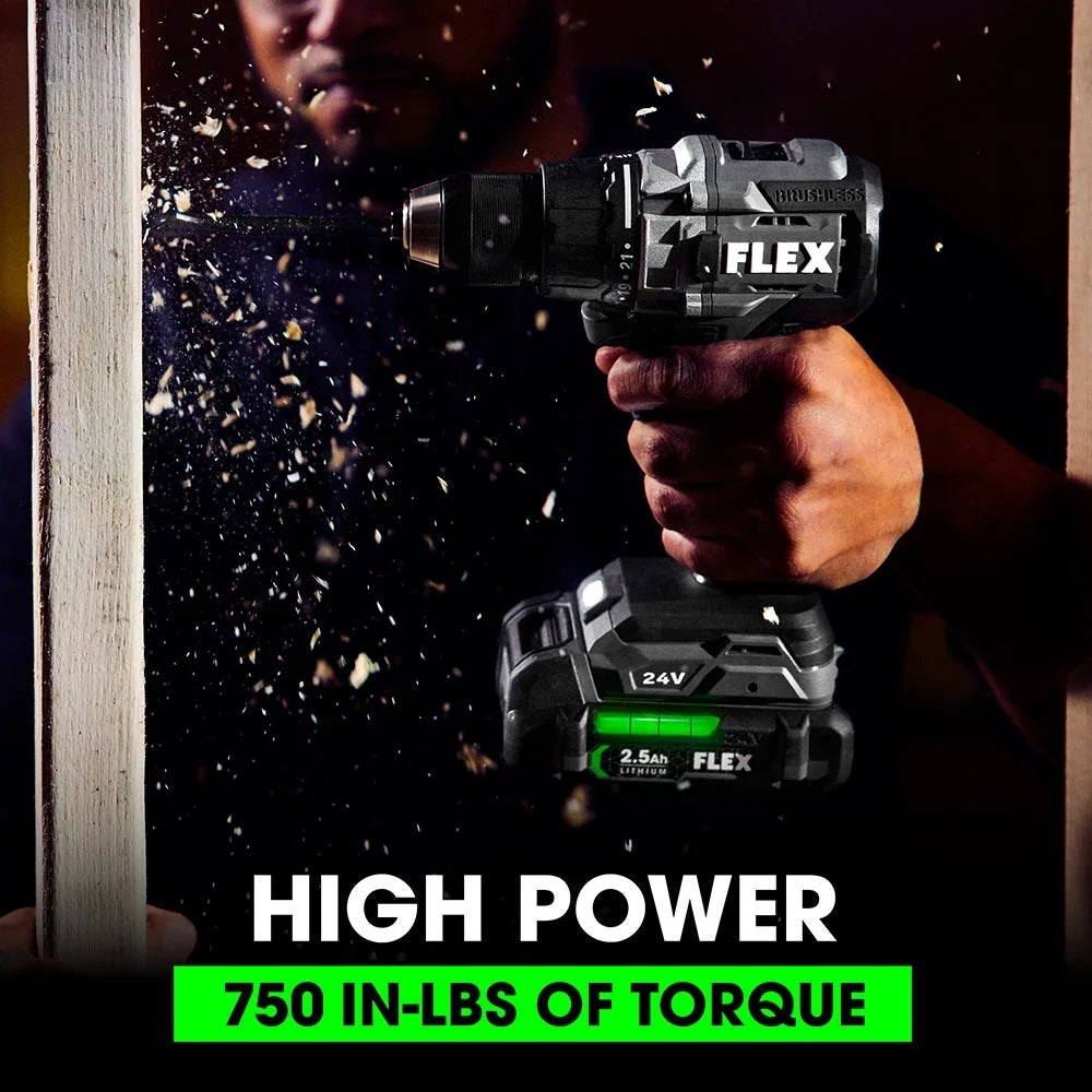 FLEX FXM201-2A 24V BRUSHLESS CORDLESS 2 TOOL COMBO KIT 1/2" 2 SPEED DRILL DRIVER & 1/4" HEX IMPACT DRIVER W/2 2.5H LITHIUM BATTERY + CHARGER