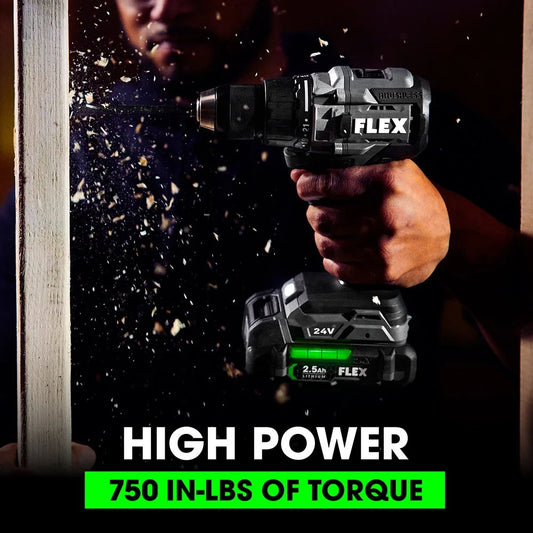 FLEX FXM201-2A 24V BRUSHLESS CORDLESS 2 TOOL COMBO KIT 1/2" 2 SPEED DRILL DRIVER & 1/4" HEX IMPACT DRIVER W/2 2.5H LITHIUM BATTERY + CHARGER