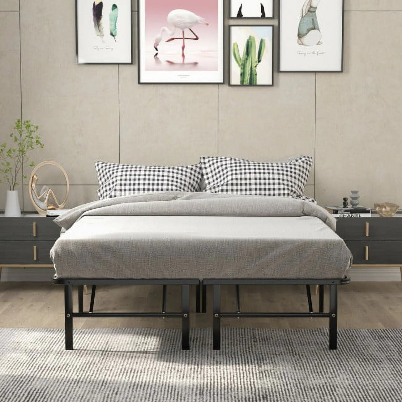 74" x 53" x 14" Foldable Metal Platform Bed Frame, No Box Spring Needed Steel Slats Support, 14 Inches High Under Bed Storage, Tool-free Assembly, Full Size