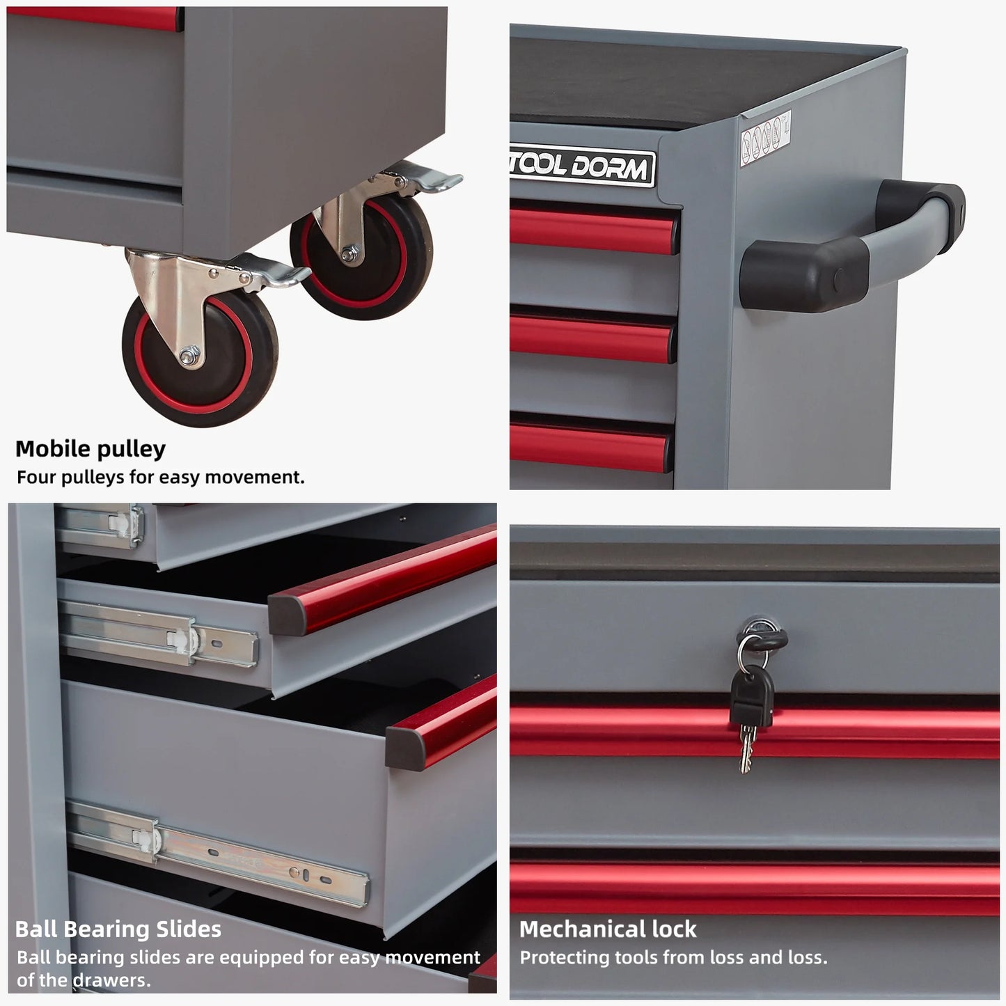 26.7inch Tool Cabinets Rolling Toolbox with 7 Drawers, Metal Tool Chest with Wheels, Gray Color, Tool Cart for Garage, Warehouse, Repair Shop, Workshop