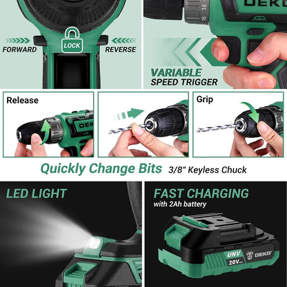 20V Cordless Power Drill Tool Kit Set with Battery Electric Drill Driver - Portable Home Repair Toolbox