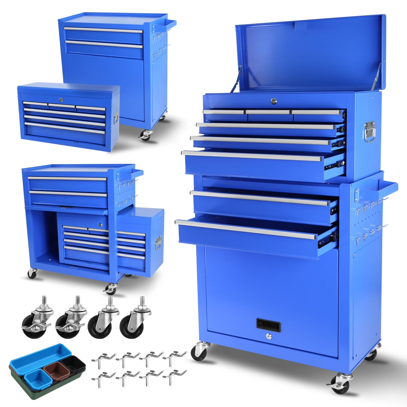 Roller Tool Chest with 8-Drawer and Wheels,Tool Box Organizer for Workshop Mechanics Garage ,Detachable Large Tool Cabinet ,Storage Organizer for Workshop Garage Repair Shop Household,Blue