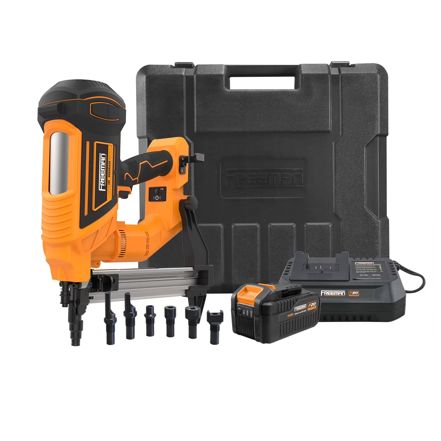 Freeman PE20VCSPN40 20 Volt Cordless and Brushless 1-1/2" Concrete Nailer Kit with Lithium Ion Battery, Charger, and Case - 750 Shots per Charge