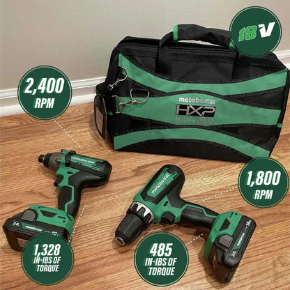 Metabo HPT 18V MultiVolt Hammer Drill and Impact Driver Combo Kit | Cordless | 2-2.0Ah Li-Ion Batteries w/Fuel Gauge | Lifetime Tool Warranty | KC18DFX