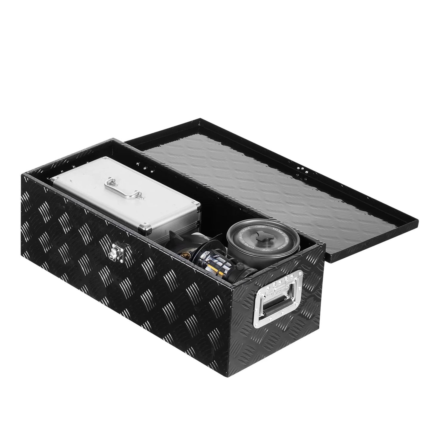 KFFKFF Durable Aluminum Truck Bed Tool Box, Textured Storage Box with Side Handle and Lockable Design, Organizer Chest for Trailers, Pickups, Truck Beds, RVs, 30"x13"x9.6", Black