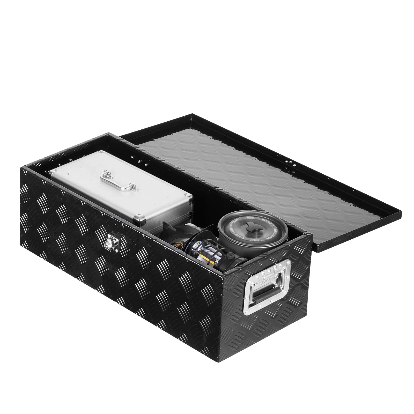 KFFKFF Durable Aluminum Truck Bed Tool Box, Textured Storage Box with Side Handle and Lockable Design, Organizer Chest for Trailers, Pickups, Truck Beds, RVs, 30"x13"x9.6", Black