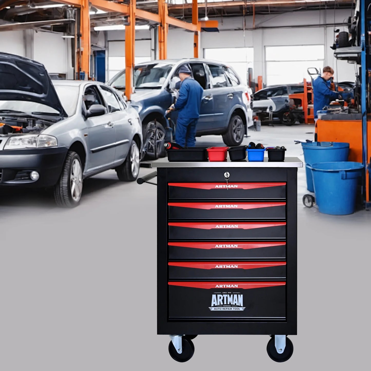 ARTMAN 6 Drawers Metal Rolling Storage Tool Chest Cabinet Cart with Wheels,with Key Locking and Parking Brake, Tool Box for Garage Workshop Warehouse