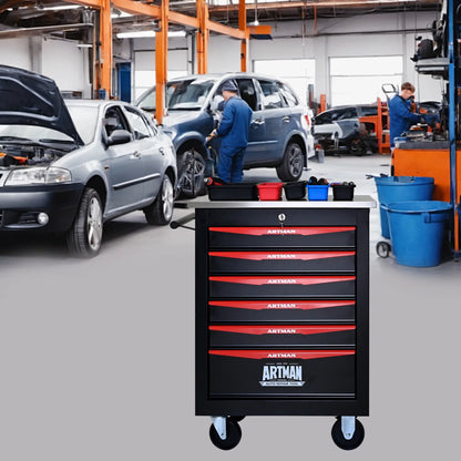 ARTMAN 6 Drawers Metal Rolling Storage Tool Chest Cabinet Cart with Wheels,with Key Locking and Parking Brake, Tool Box for Garage Workshop Warehouse
