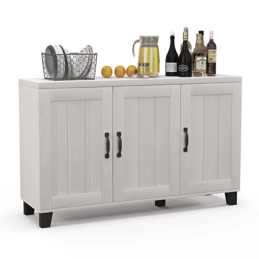 Costway 3-Door Buffet Sideboard Storage Credenza Cabinet Console Adjustable Shelf White Wash