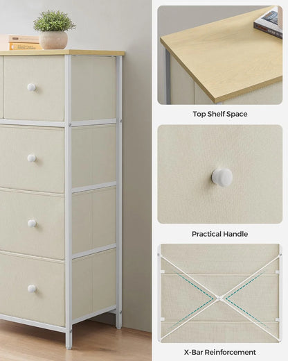 SONGMICS 5 Fabric Drawers Dresser Storage Tower with Unit for-Living-Room Hallway-Nursery Camel Yellow + Cream White