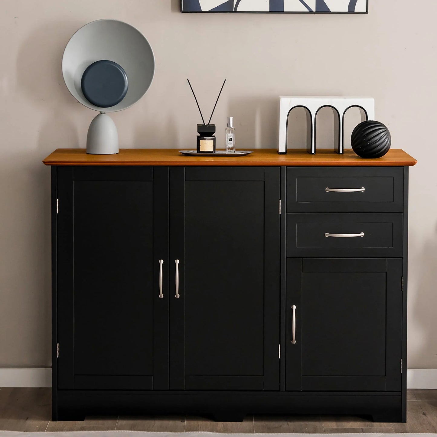 Costway Buffet Sideboard Kitchen Cupboard Storage Cabinet with 2 Drawers & 3 Doors Black